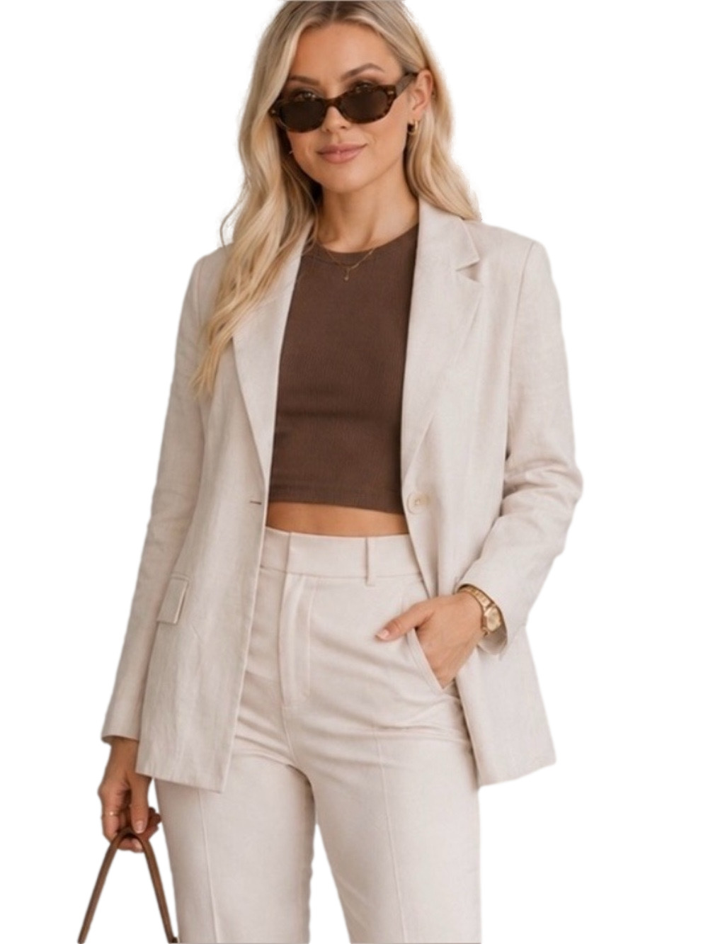 FLAW* WeWoreWhat Cream Cotton Blend Blazer Neutral Minimalist Office Chic Medium